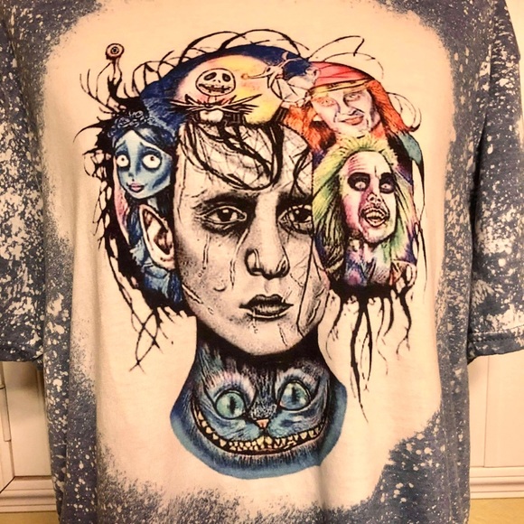 Creepy Icons Bleach Dye Handmade Graphic Tee - Picture 2 of 5